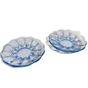 New Martinsville Janice Ice Blue Glass Saucer Lot of Two circa 1926-44 Sky Blue